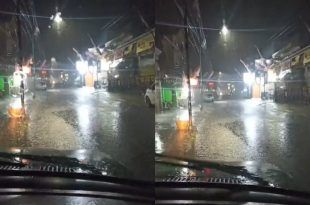 Hujan deras yang mengguyur wilayah Rogojampi pada malam hari ini. (Foto. Sueb)