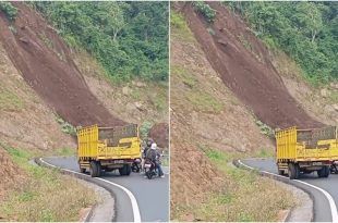 Longsoran batu besar dan tanah di Jalur Piket Nol KM 57 di Kecamatan Candipuro, Kabupaten Lumajang pada Jumat, 28 Februari 2025. (Foto. Istimewa)