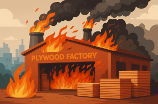 Kebakaran Hanguskan Pabrik Triplek di Glenmore, Pemadaman Masih Berlangsung Penyebabnya Belum Diketahui